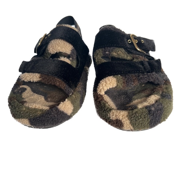 Juicy Couture Griffin Slide Sandals Black Velvet Camo Green Ankle Strap Size 10 - Picture 4 of 10
